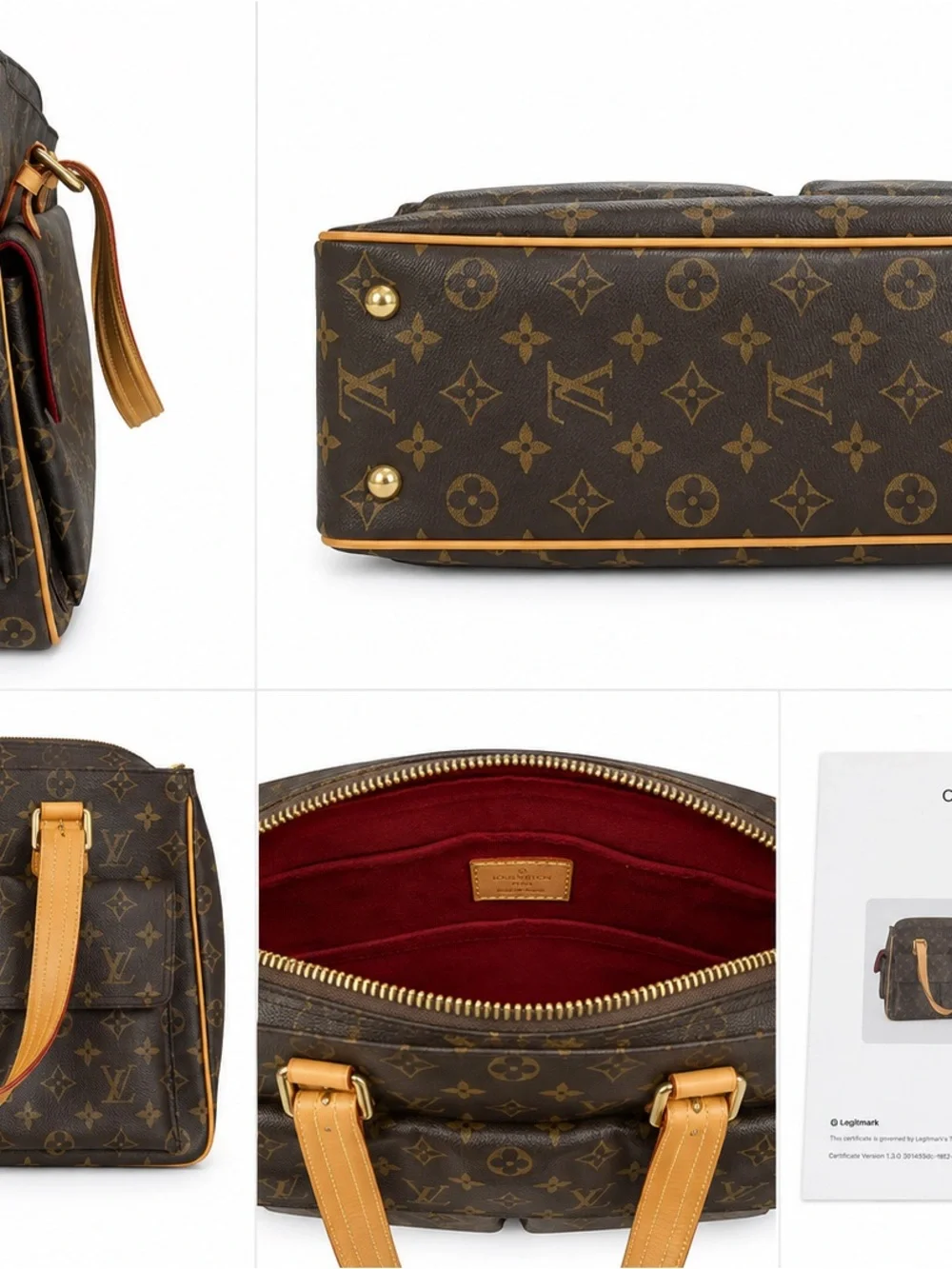Louis Vuitton Monogram Canvas Messenger Bag with Vachetta Trim and Red Interior